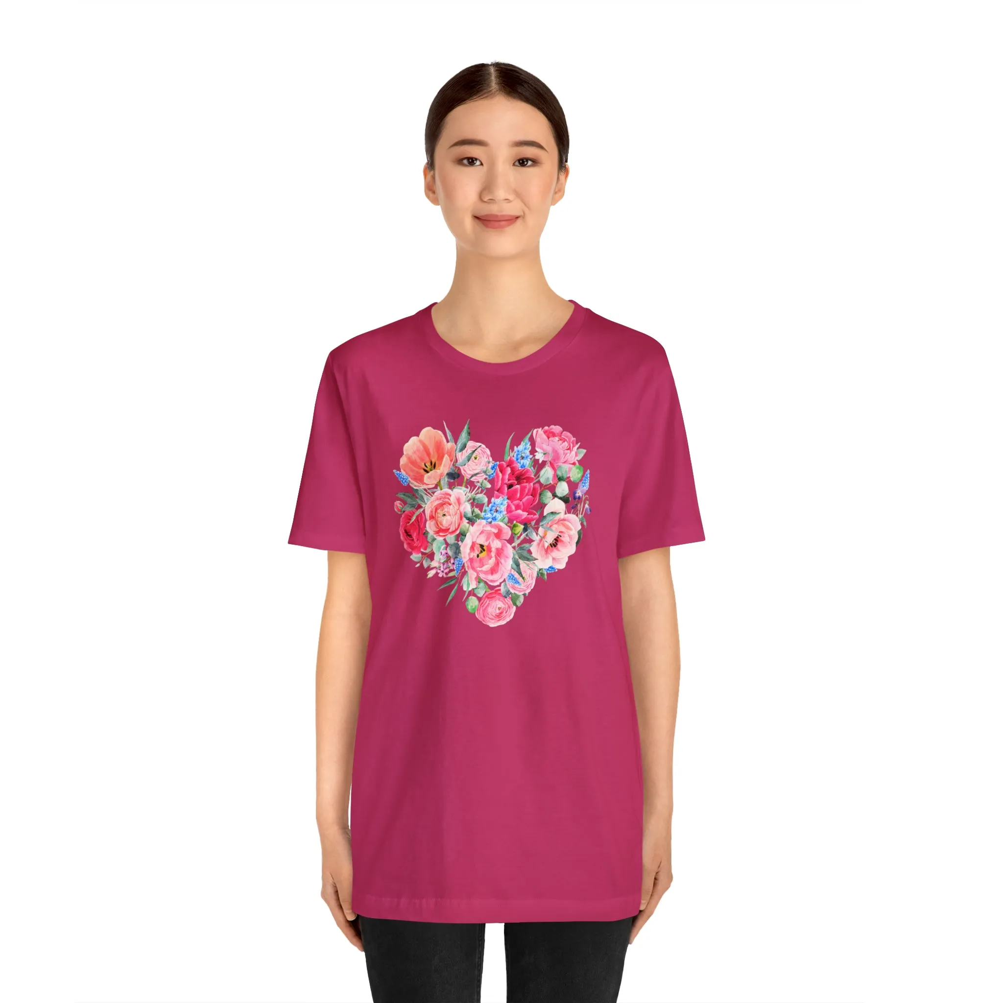 Pink and Rose Heart T-Shirt | Wonderful Mom Tee |  Bella Canvas 3001 Unisex |  Mama Short Sleeve Tshirt