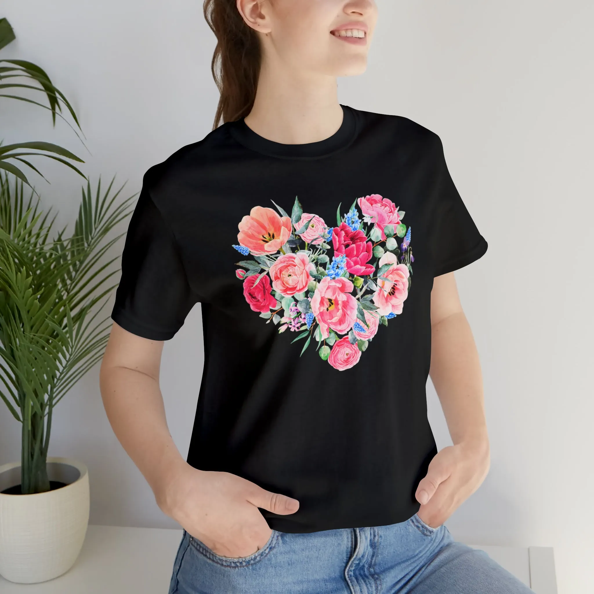 Pink and Rose Heart T-Shirt | Wonderful Mom Tee |  Bella Canvas 3001 Unisex |  Mama Short Sleeve Tshirt