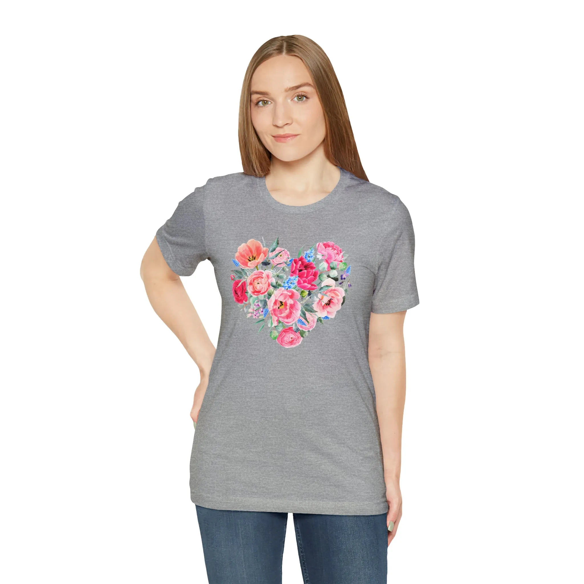 Pink and Rose Heart T-Shirt | Wonderful Mom Tee |  Bella Canvas 3001 Unisex |  Mama Short Sleeve Tshirt