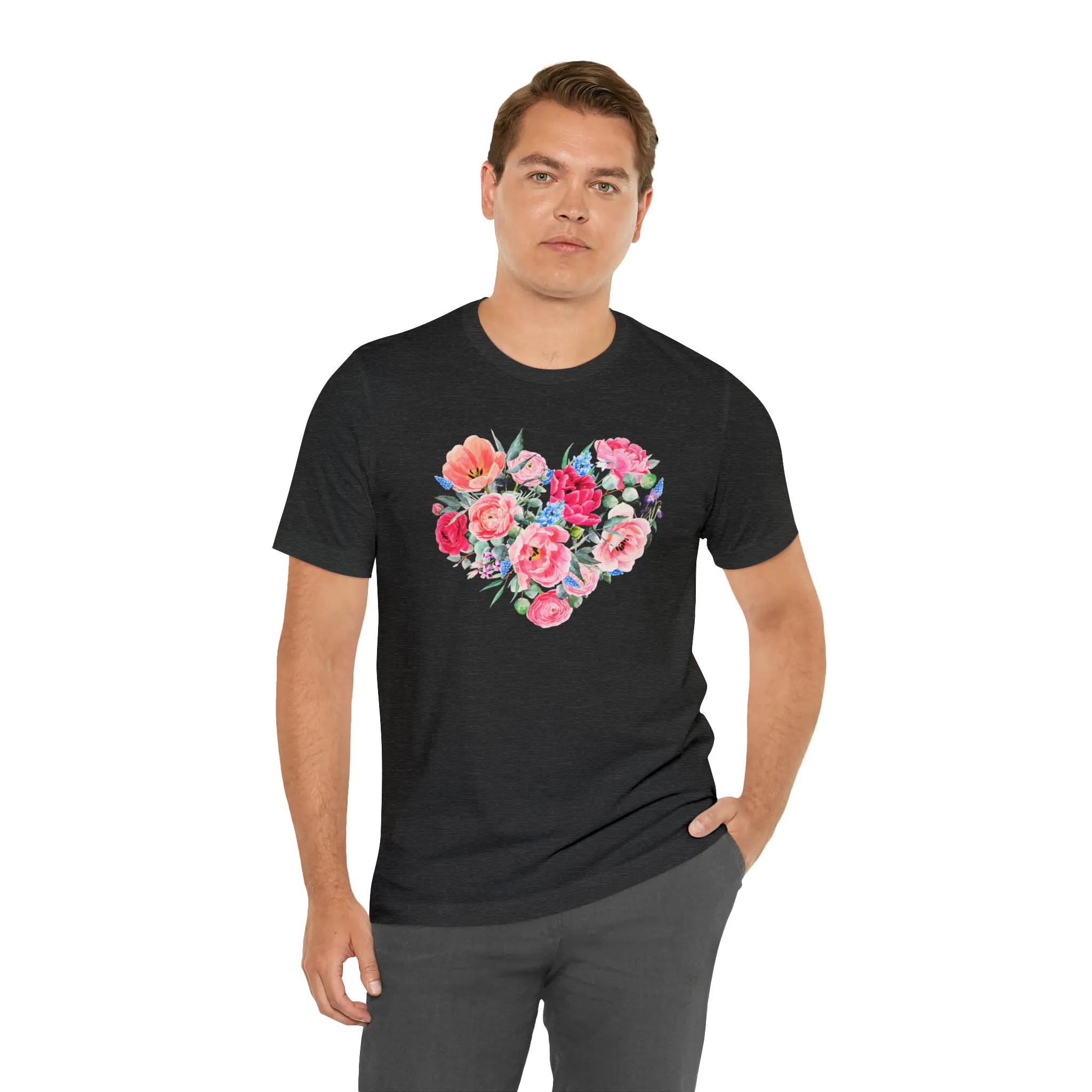 Pink and Rose Heart T-Shirt | Wonderful Mom Tee |  Bella Canvas 3001 Unisex |  Mama Short Sleeve Tshirt