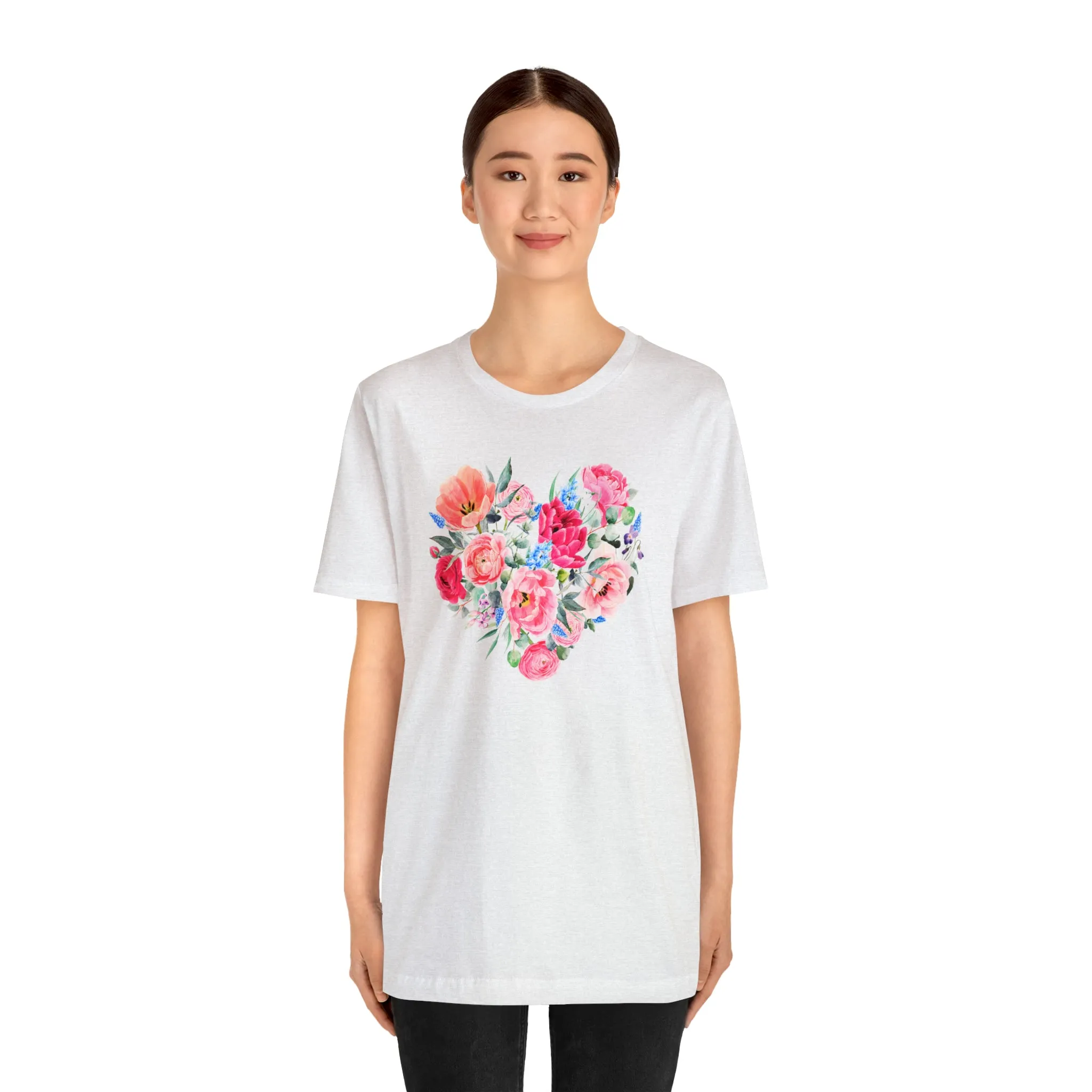 Pink and Rose Heart T-Shirt | Wonderful Mom Tee |  Bella Canvas 3001 Unisex |  Mama Short Sleeve Tshirt