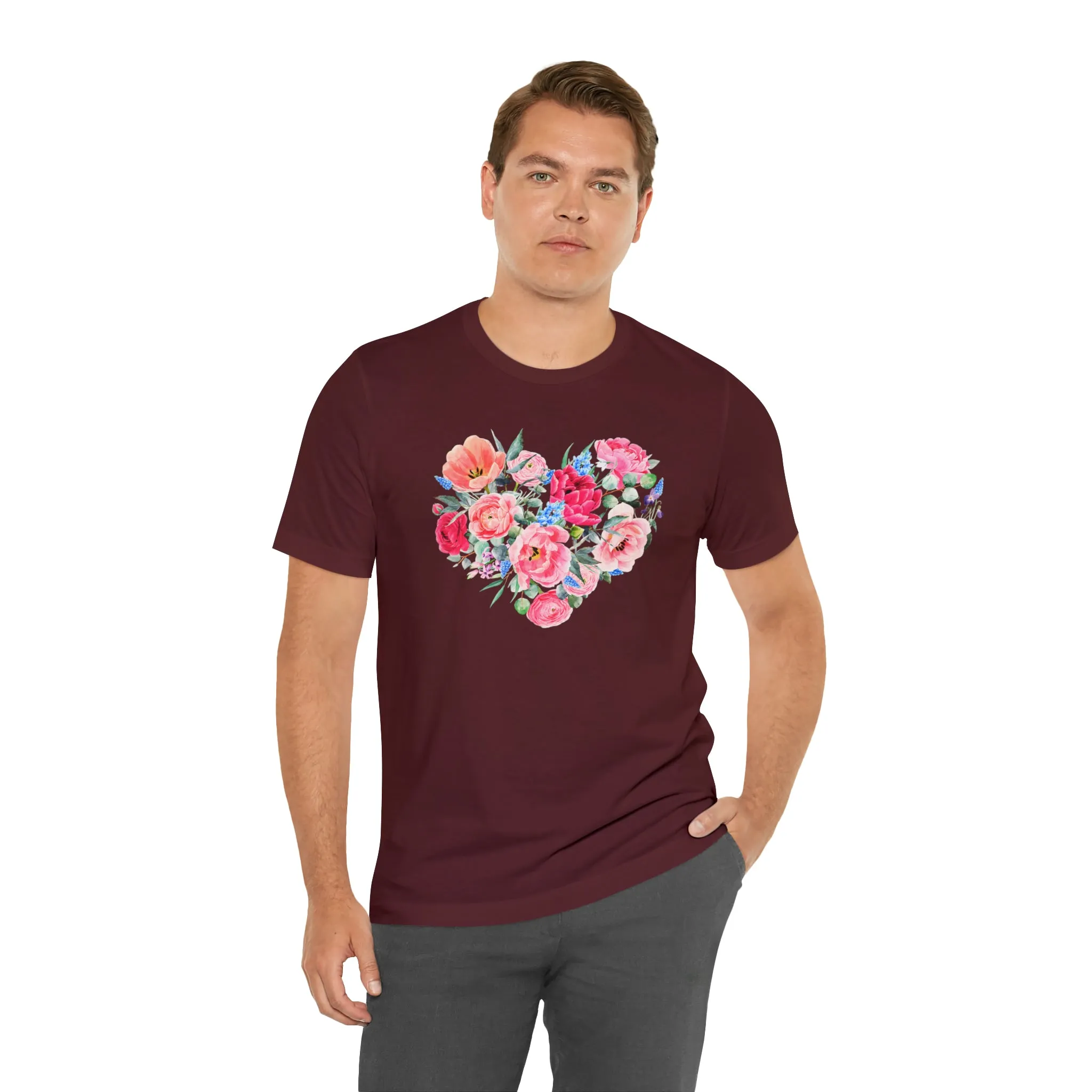 Pink and Rose Heart T-Shirt | Wonderful Mom Tee |  Bella Canvas 3001 Unisex |  Mama Short Sleeve Tshirt