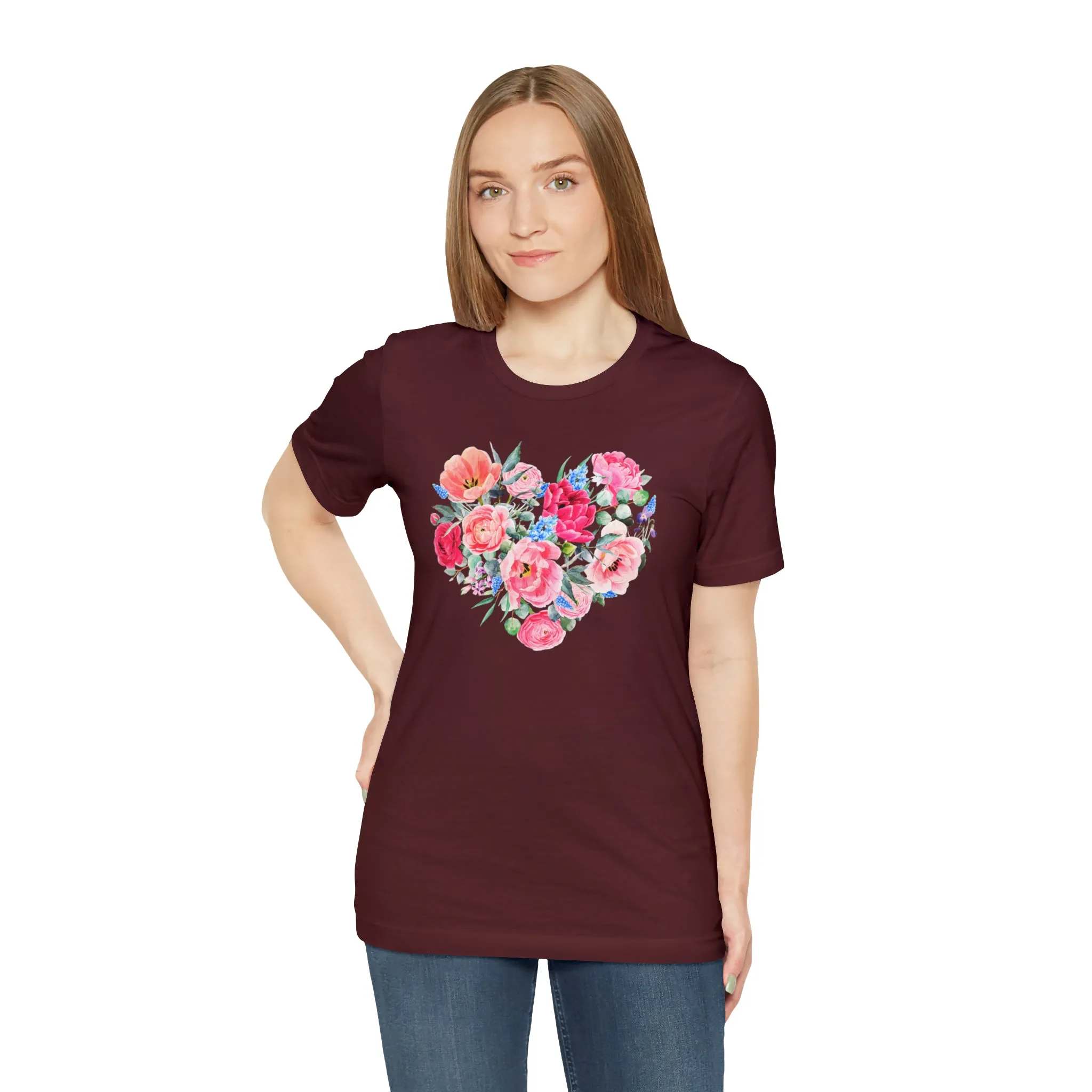 Pink and Rose Heart T-Shirt | Wonderful Mom Tee |  Bella Canvas 3001 Unisex |  Mama Short Sleeve Tshirt