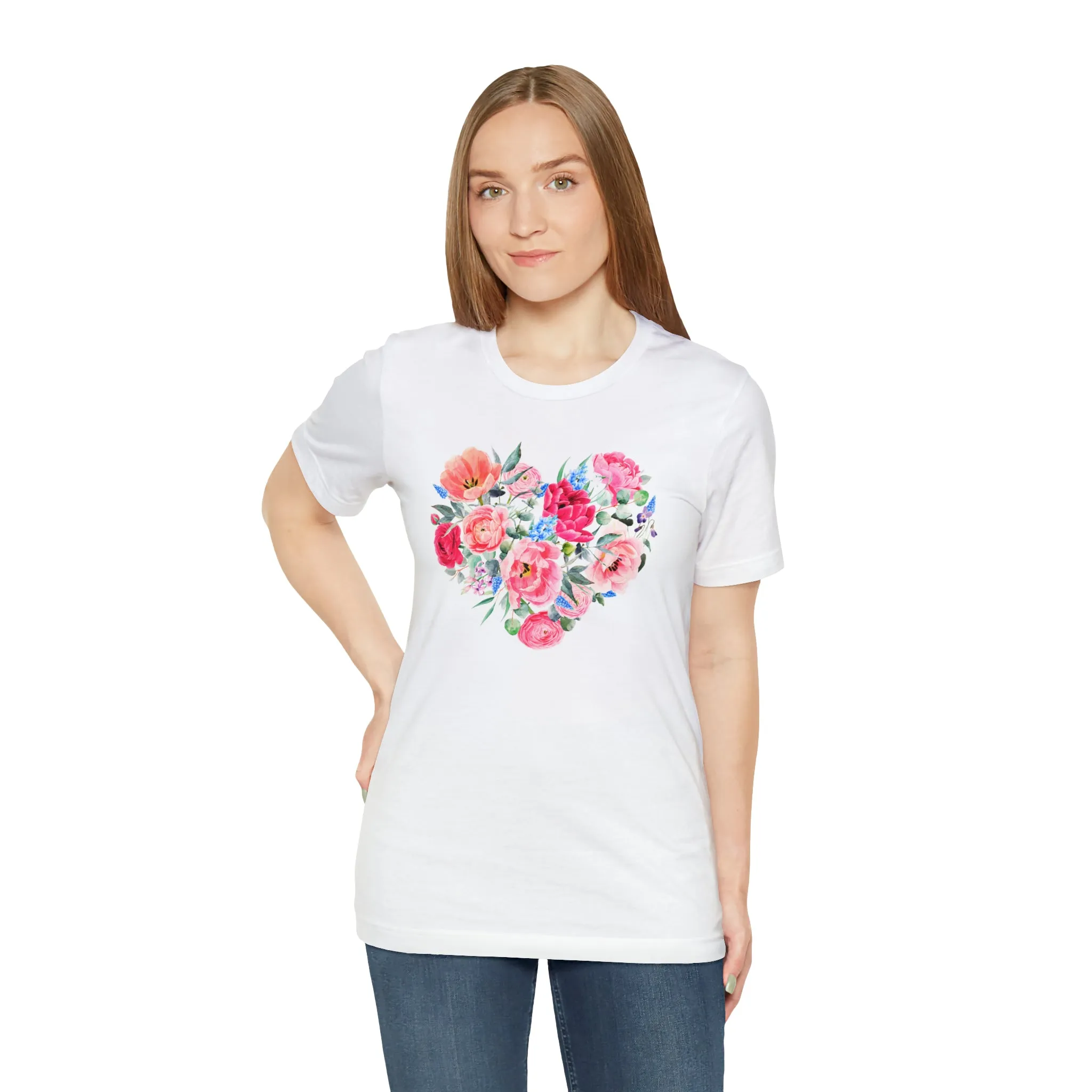 Pink and Rose Heart T-Shirt | Wonderful Mom Tee |  Bella Canvas 3001 Unisex |  Mama Short Sleeve Tshirt