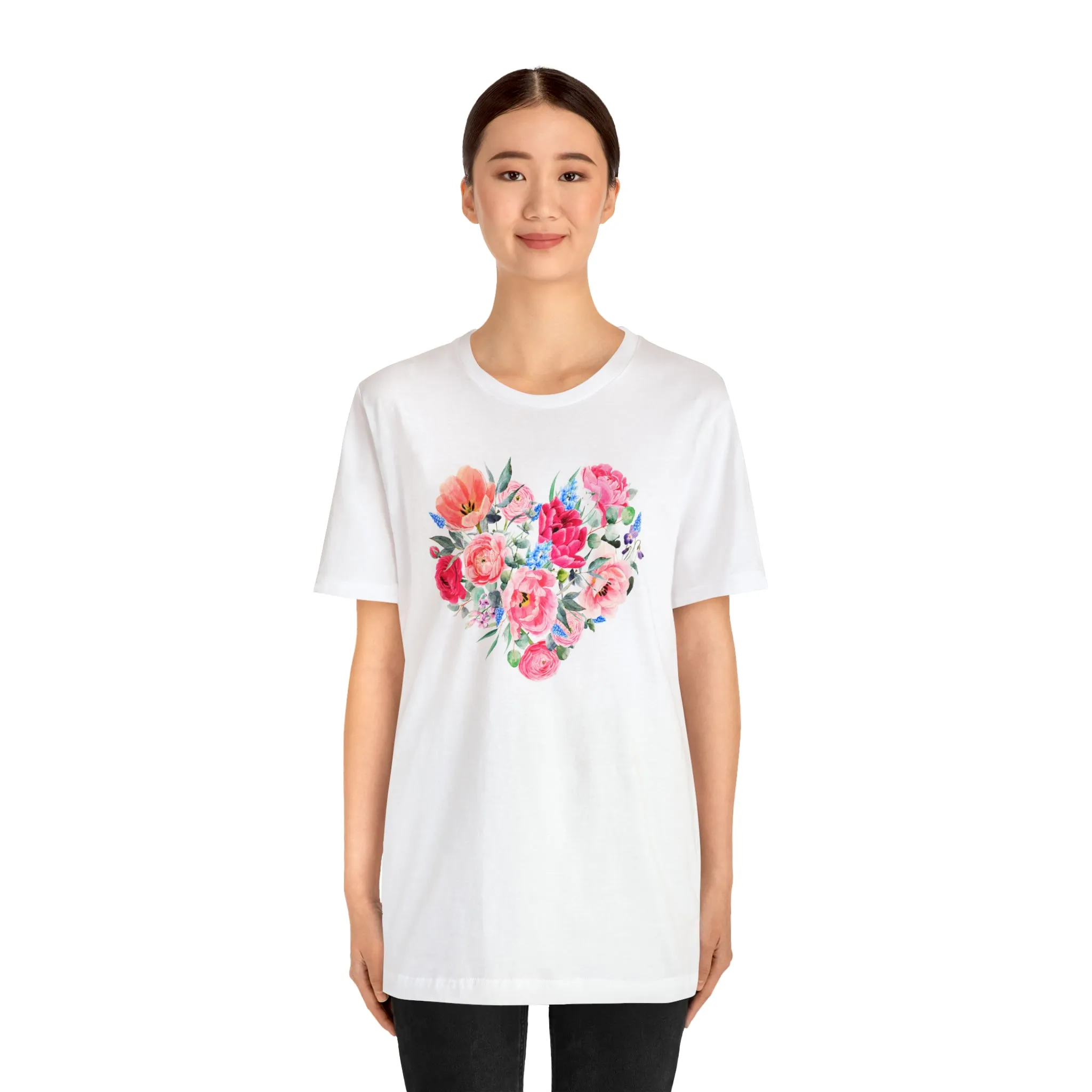 Pink and Rose Heart T-Shirt | Wonderful Mom Tee |  Bella Canvas 3001 Unisex |  Mama Short Sleeve Tshirt