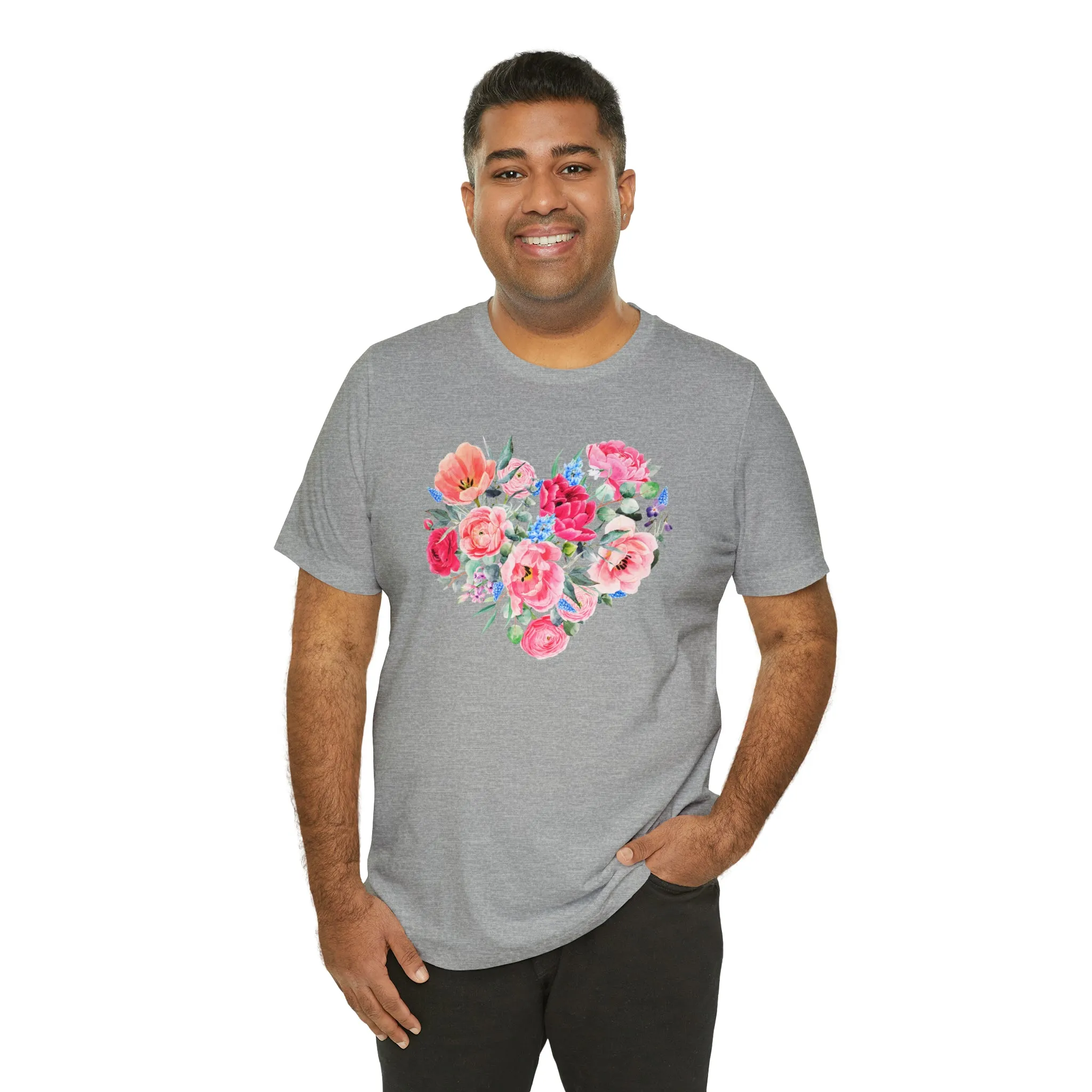Pink and Rose Heart T-Shirt | Wonderful Mom Tee |  Bella Canvas 3001 Unisex |  Mama Short Sleeve Tshirt