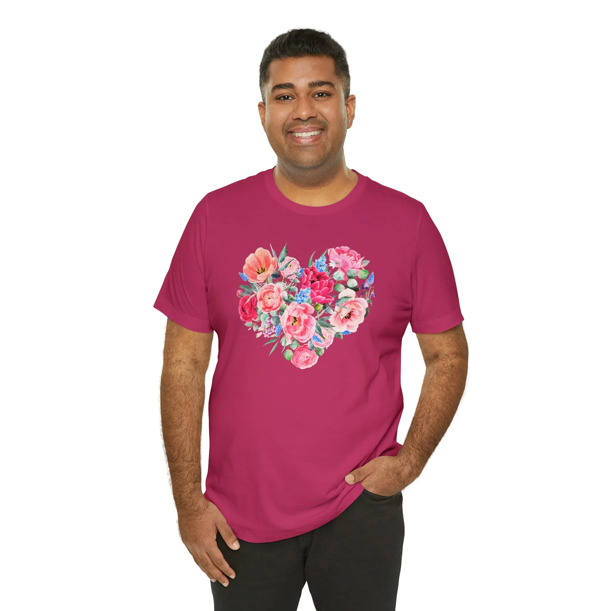 Pink and Rose Heart T-Shirt | Wonderful Mom Tee |  Bella Canvas 3001 Unisex |  Mama Short Sleeve Tshirt