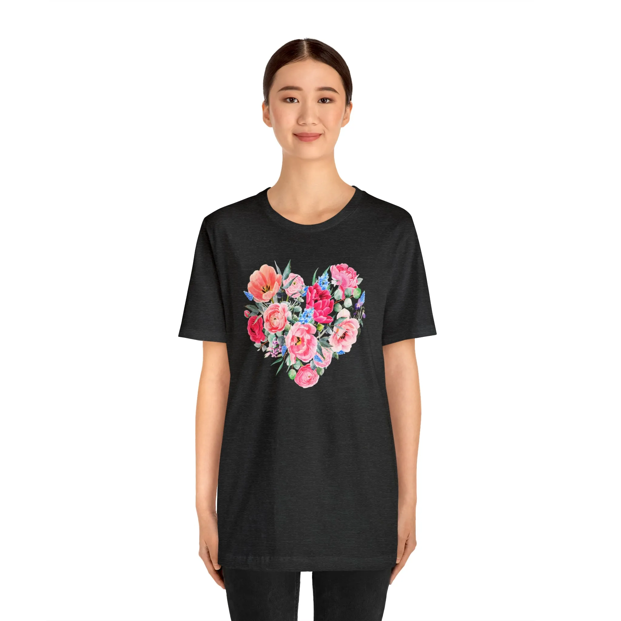 Pink and Rose Heart T-Shirt | Wonderful Mom Tee |  Bella Canvas 3001 Unisex |  Mama Short Sleeve Tshirt