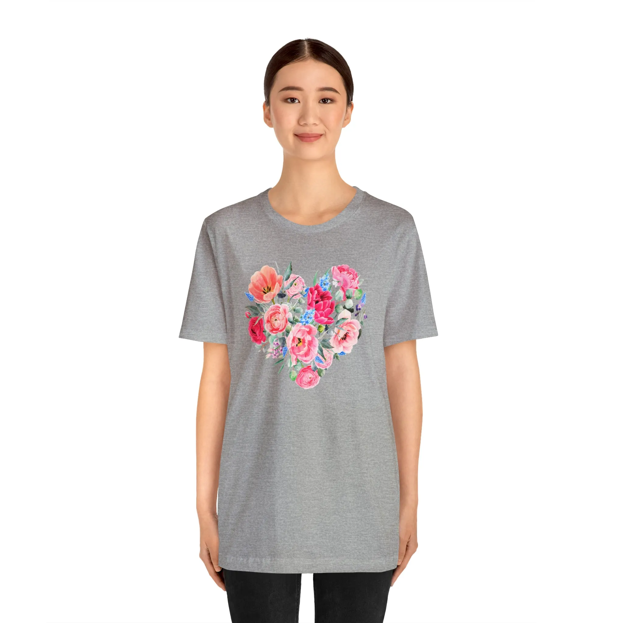 Pink and Rose Heart T-Shirt | Wonderful Mom Tee |  Bella Canvas 3001 Unisex |  Mama Short Sleeve Tshirt