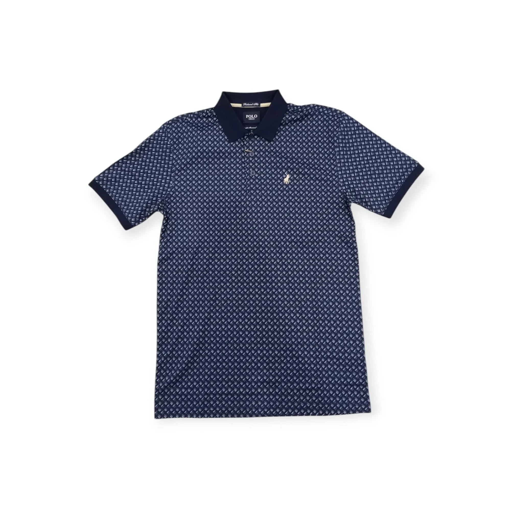 Polo Men's Geometric Double Mercerised Golfer Navy