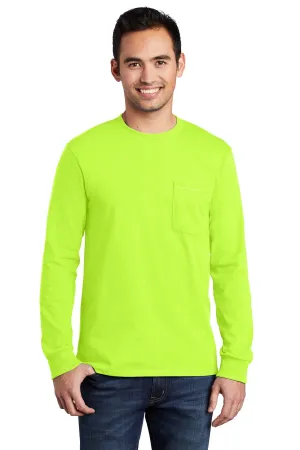 Port & Company Long Sleeve Essential Pocket Tee.  PC61LSP S. Green