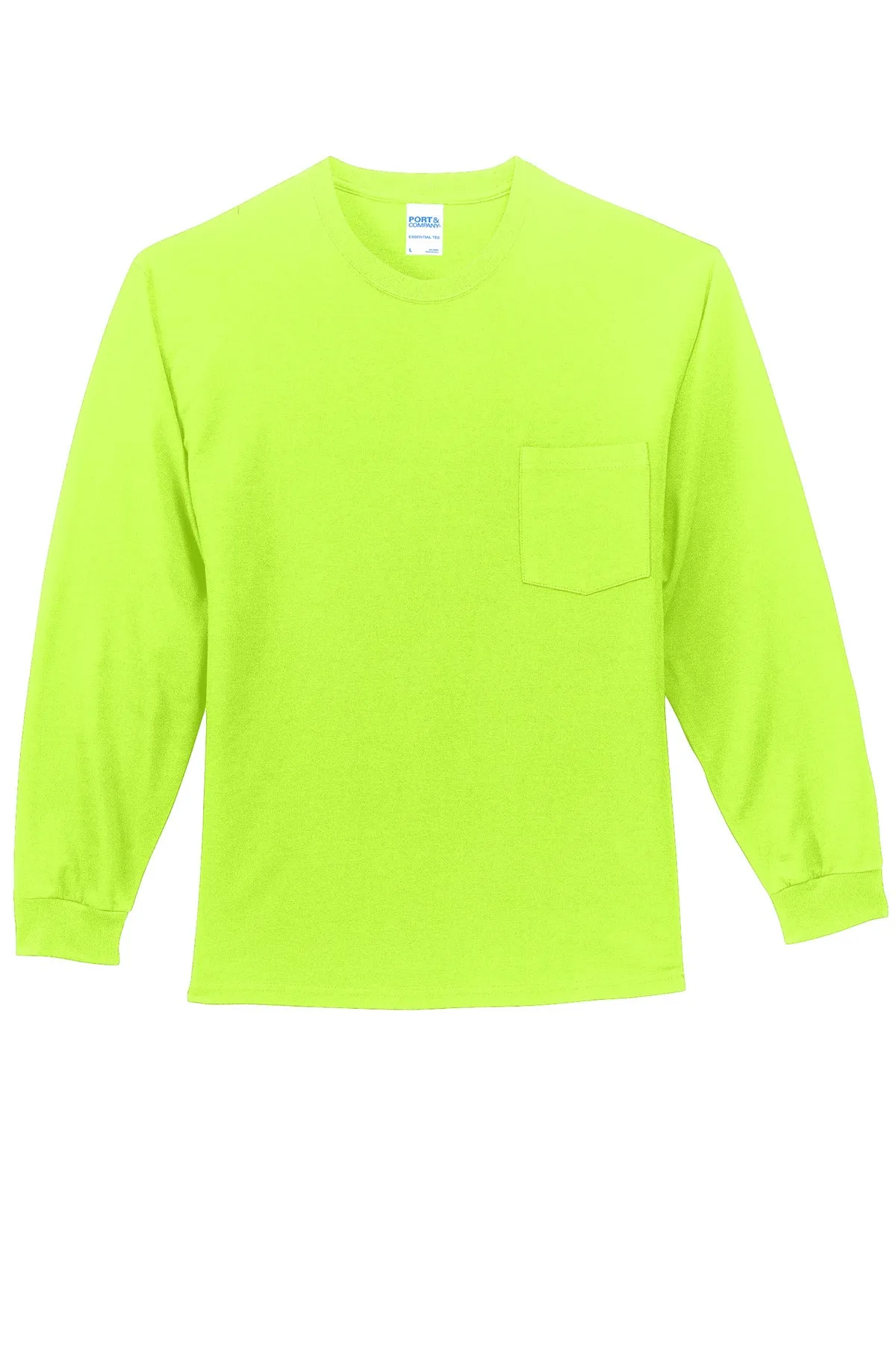 Port & Company Long Sleeve Essential Pocket Tee.  PC61LSP S. Green