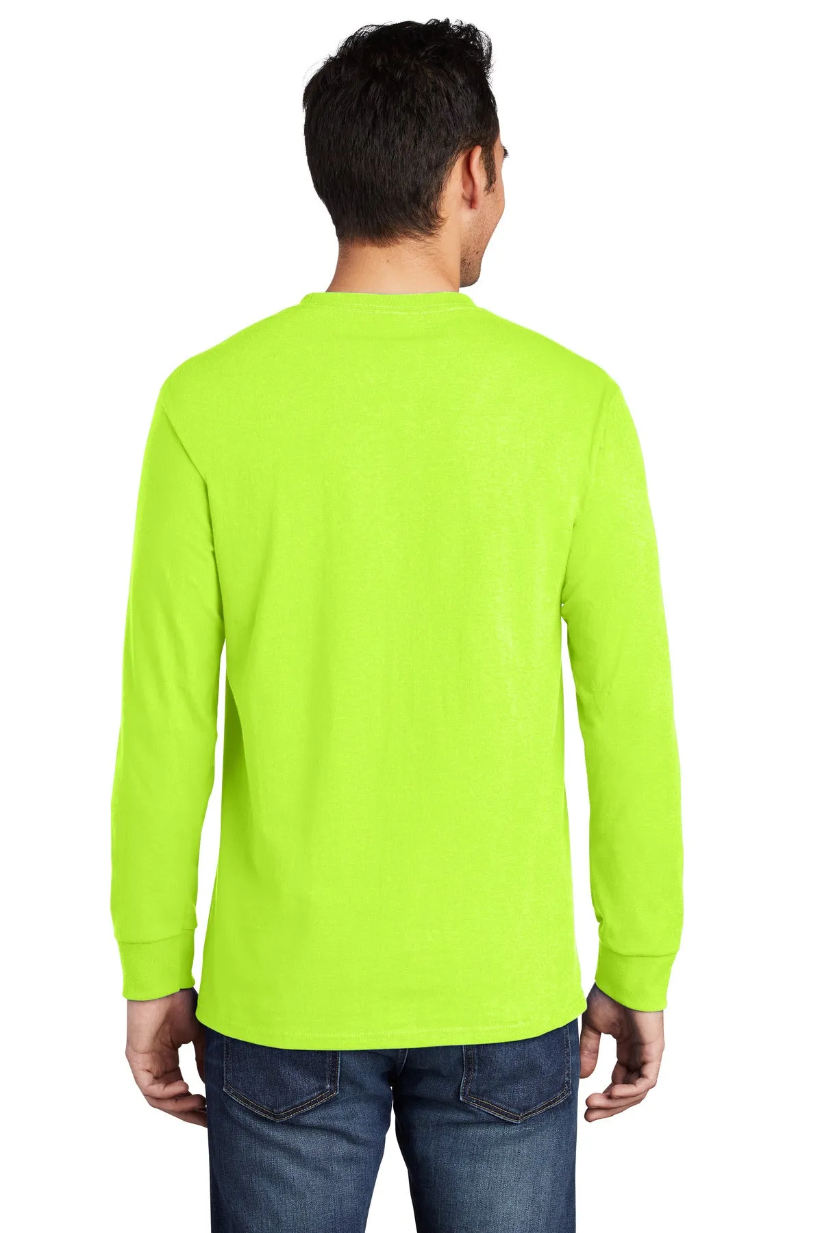 Port & Company Long Sleeve Essential Pocket Tee.  PC61LSP S. Green