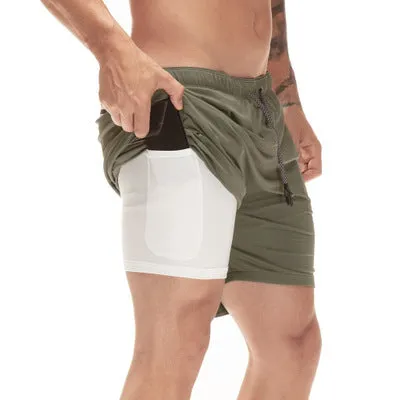 Quick Drying And Breathable Double Layer Men's Fitness Shorts (Pocket zipper）