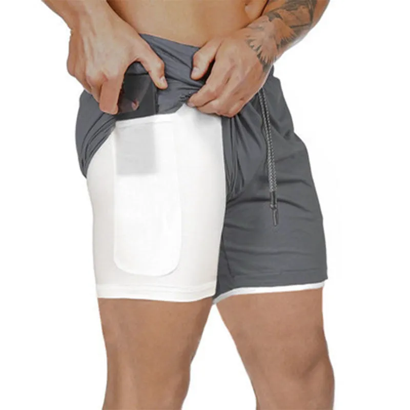 Quick Drying And Breathable Double Layer Men's Fitness Shorts (Pocket zipper）