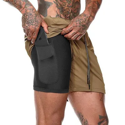 Quick Drying And Breathable Double Layer Men's Fitness Shorts (Pocket zipper）