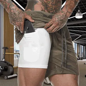 Quick Drying And Breathable Double Layer Men's Fitness Shorts (Pocket zipper）