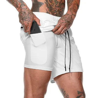 Quick Drying And Breathable Double Layer Men's Fitness Shorts (Pocket zipper）