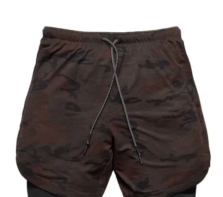 Quick Drying And Breathable Double Layer Men's Fitness Shorts (Pocket zipper）