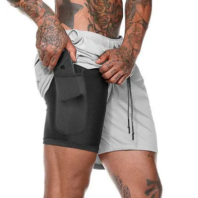 Quick Drying And Breathable Double Layer Men's Fitness Shorts (Pocket zipper）