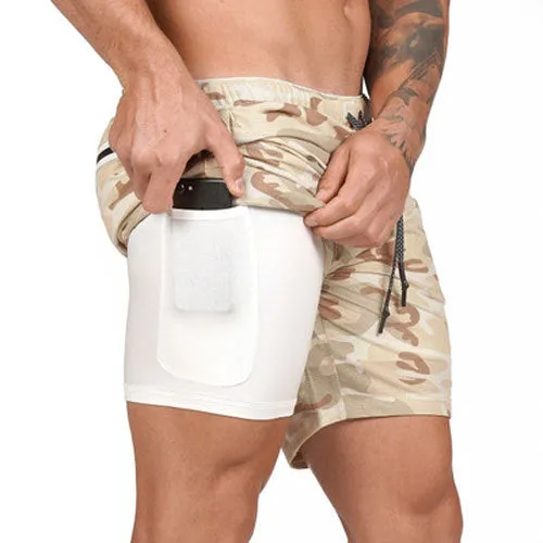 Quick Drying And Breathable Double Layer Men's Fitness Shorts (Pocket zipper）