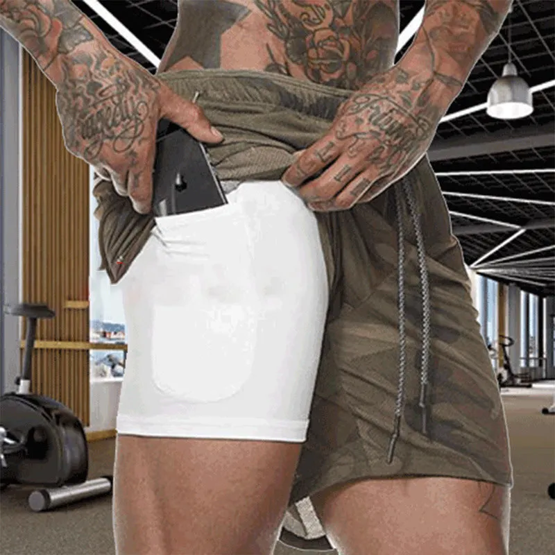 Quick Drying And Breathable Double Layer Men's Fitness Shorts (Pocket zipper）