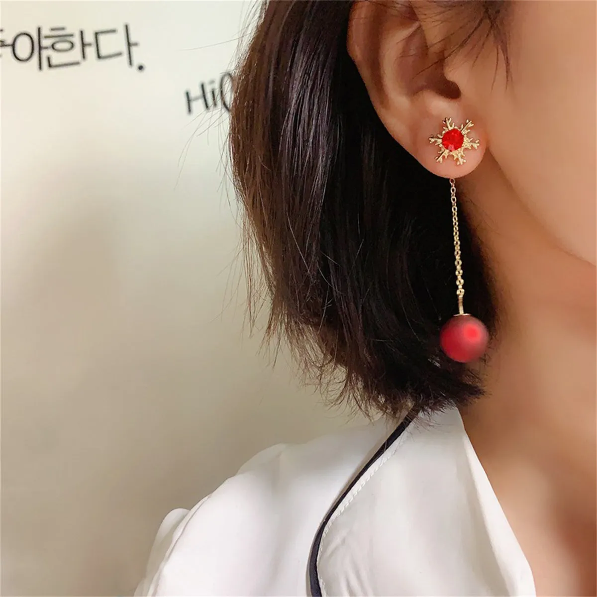 Red Resin & 18K Gold-Plated Zirconia-Accent Snowflake Ear Jackets