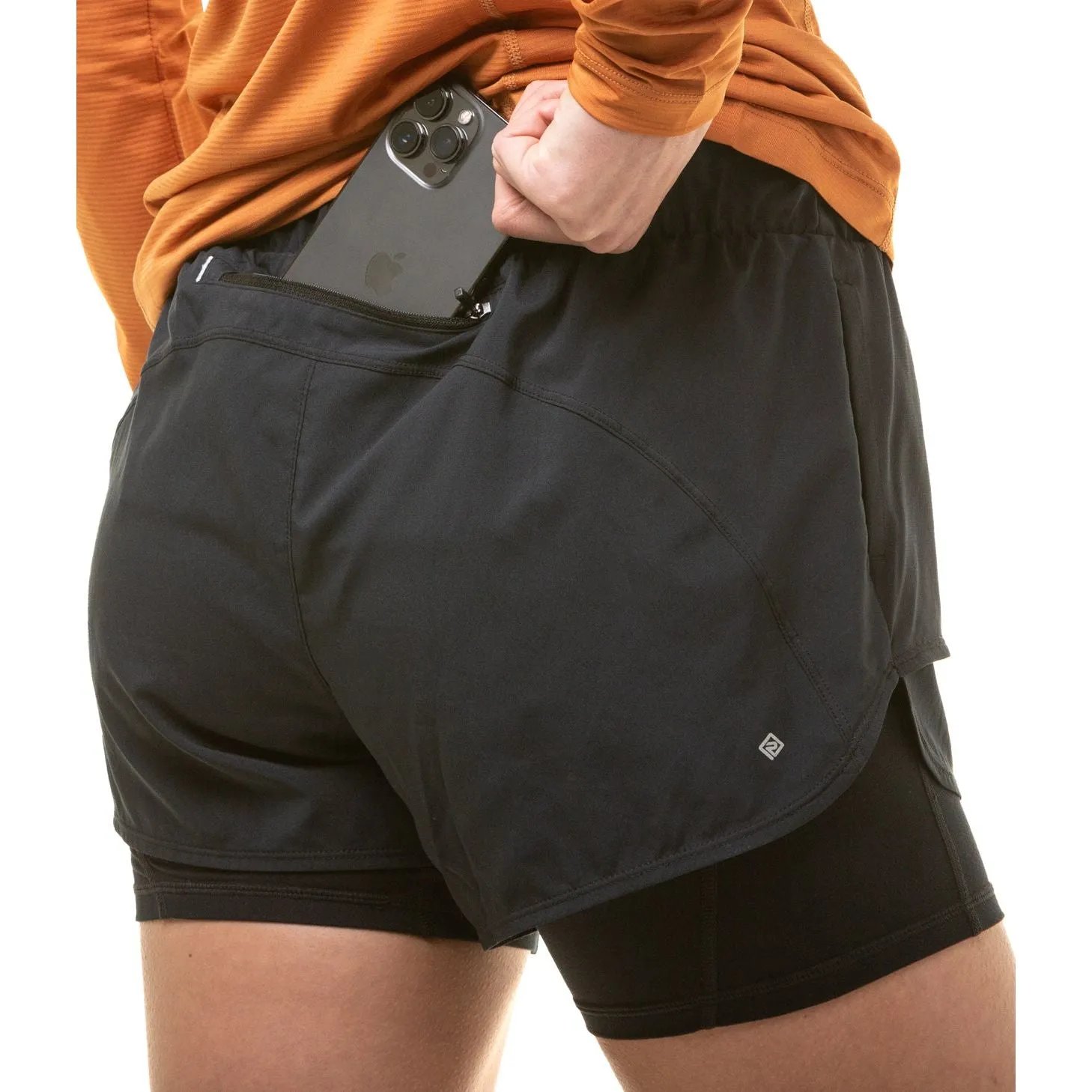 Ronhill Tech Twin 2 In 1 Womens Running Shorts - Black
