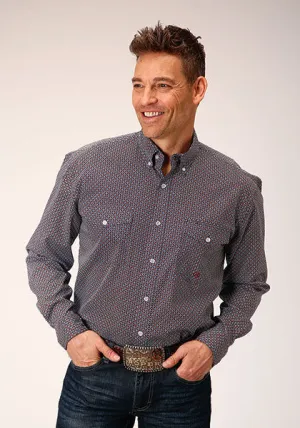 Roper Apparel Blue/Red Geometric Print Button-Down Shirt for Men