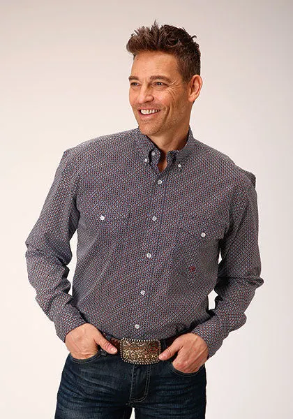 Roper Apparel Blue/Red Geometric Print Button-Down Shirt for Men