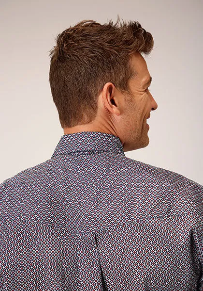 Roper Apparel Blue/Red Geometric Print Button-Down Shirt for Men