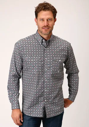 Roper Apparel Grey Multi Geometric Print Button-Down Shirt for Men