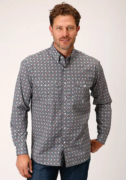 Roper Apparel Grey Multi Geometric Print Button-Down Shirt for Men