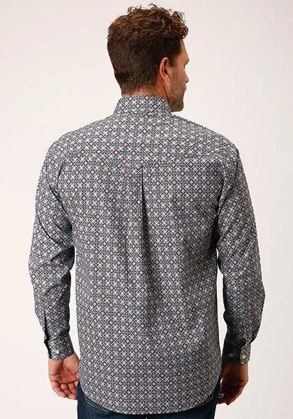 Roper Apparel Grey Multi Geometric Print Button-Down Shirt for Men