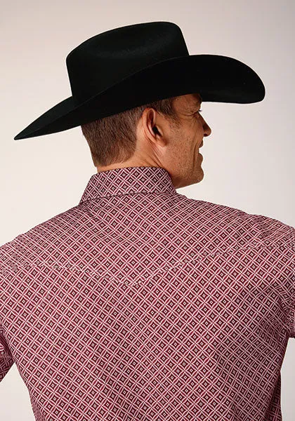 Roper Apparel Red Geometric Print Snap Western Shirt for Men