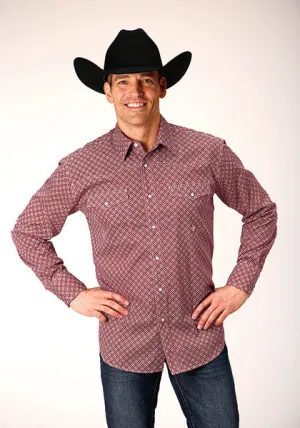 Roper Apparel Red Geometric Print Snap Western Shirt for Men