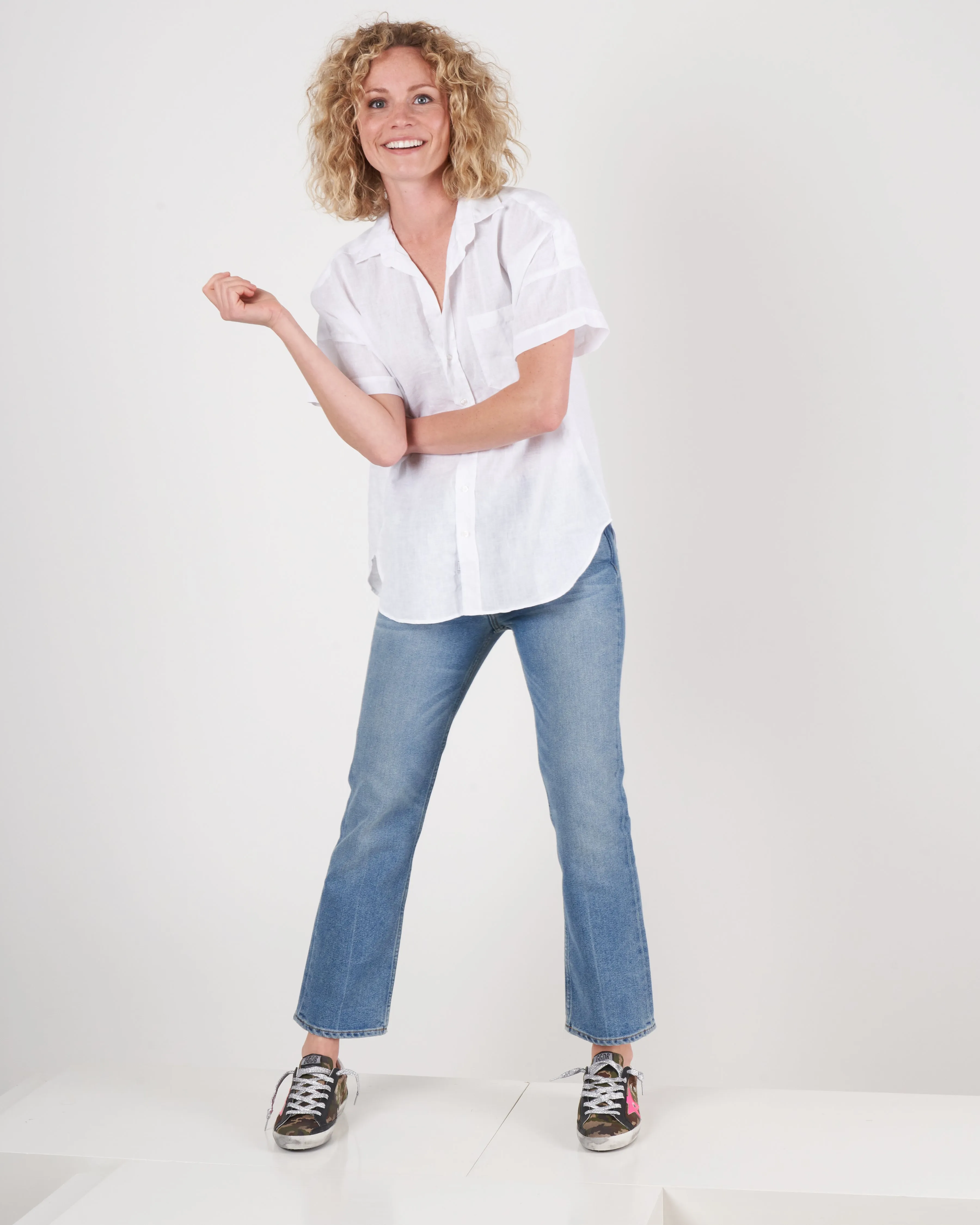 rose woven button up shirt - white linen