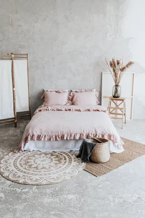 Ruffle Duvet Cover and Pillowcases Set - Pink