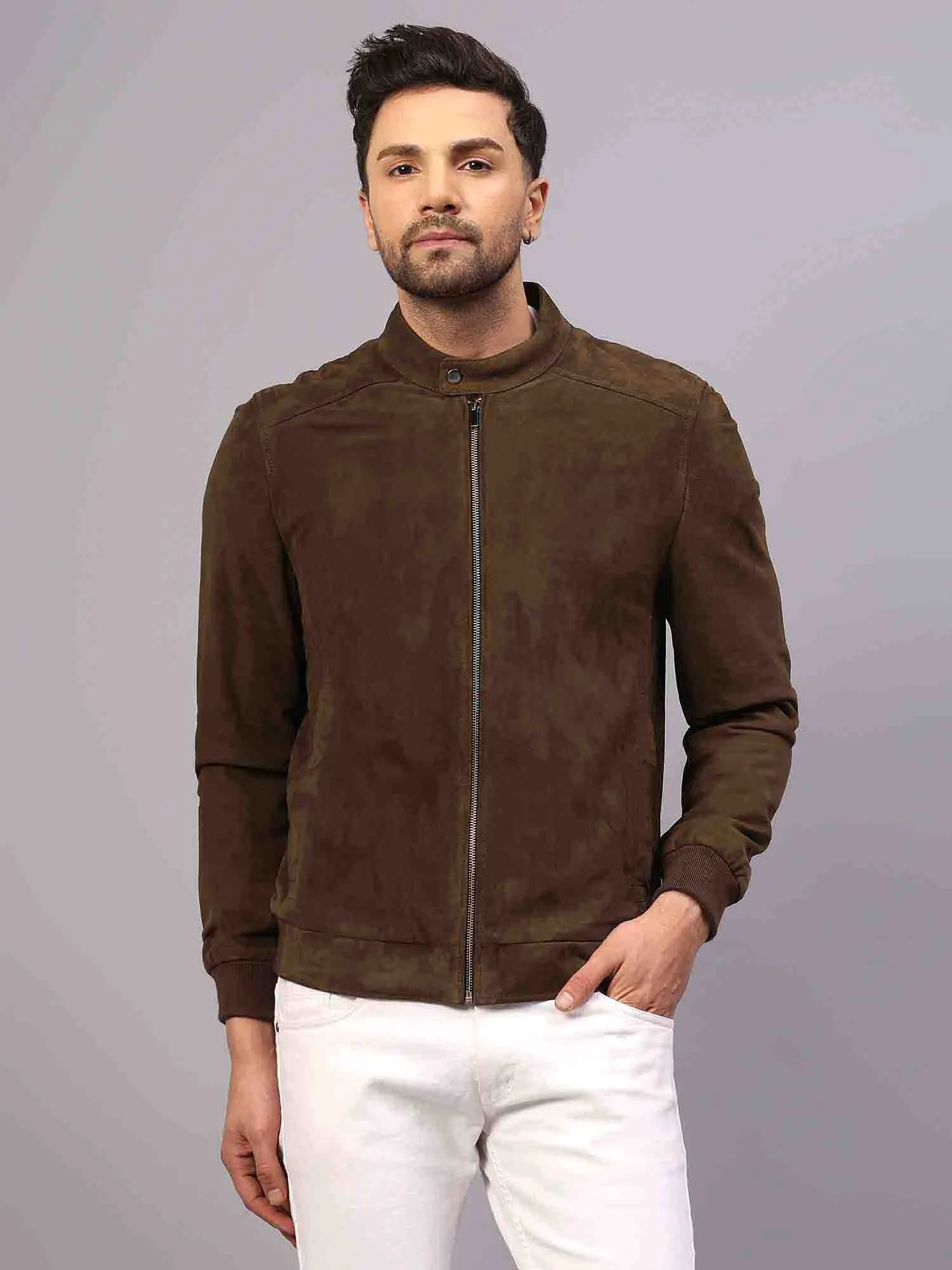 Saint Freya Olive Suede Leather Men's Bomber Style Jackets
