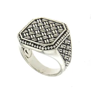 Samuel B. Sterling Silver Men's Woven Design Square Ring, Size 10 (93408)