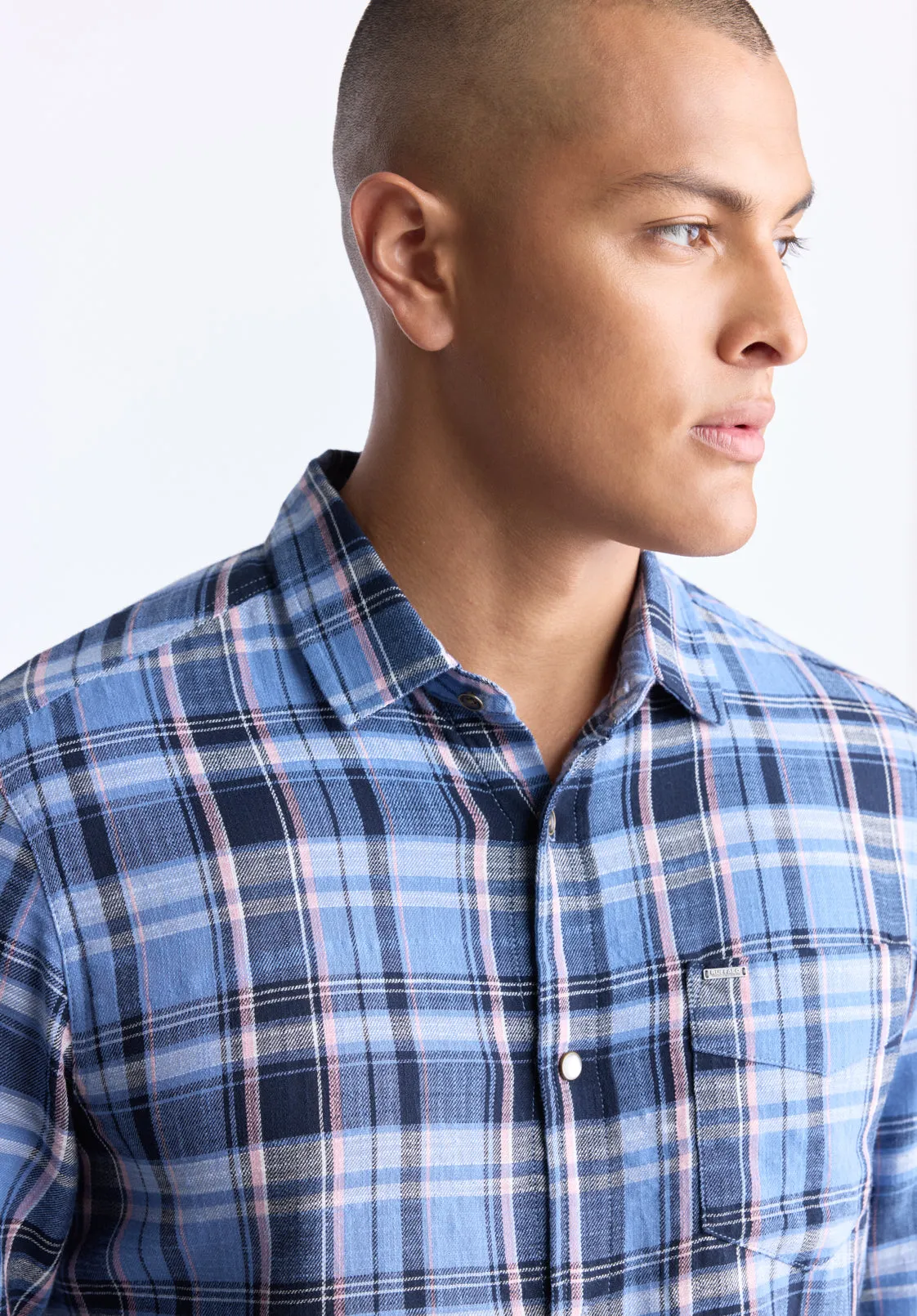 Saroz Men's Classic Plaid Button-Up Shirt, Midnight Blue - BM24499