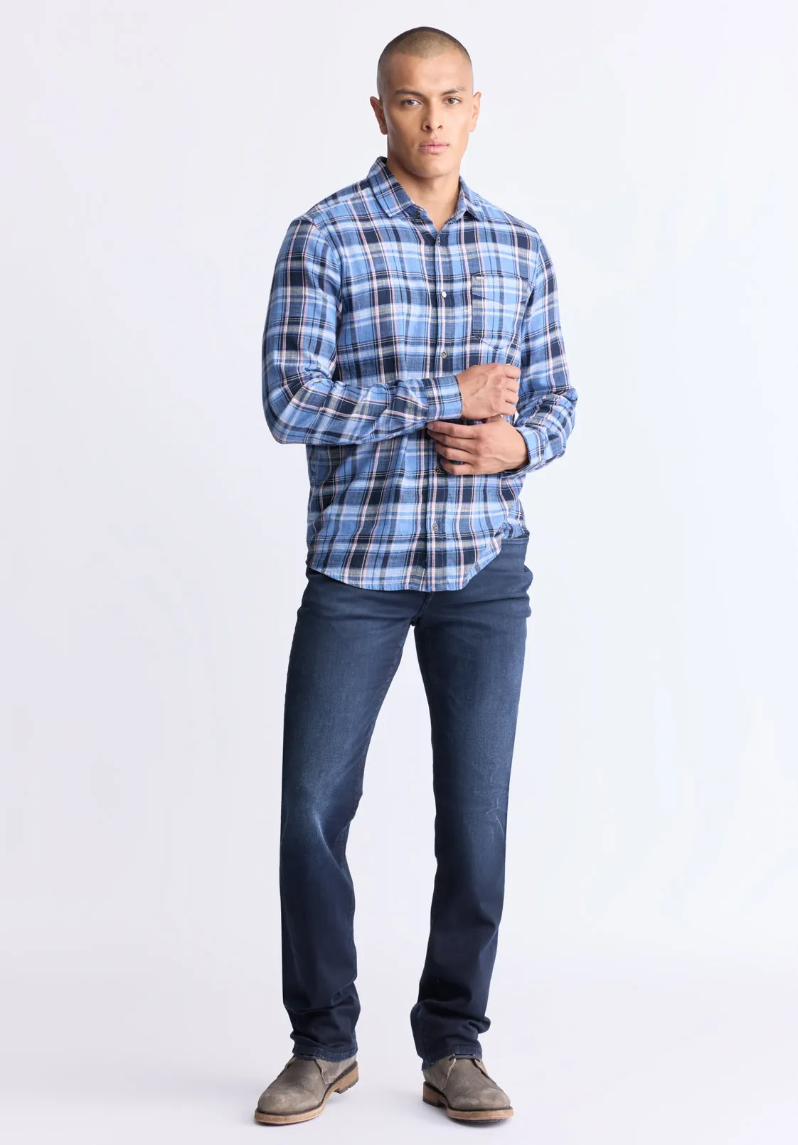 Saroz Men's Classic Plaid Button-Up Shirt, Midnight Blue - BM24499