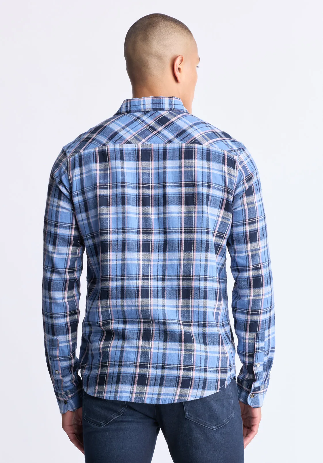 Saroz Men's Classic Plaid Button-Up Shirt, Midnight Blue - BM24499