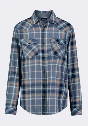 Sierra Men's Long-Sleeve Plaid Button-Down Fitted Shirt, Moonlight Blue - BM24551