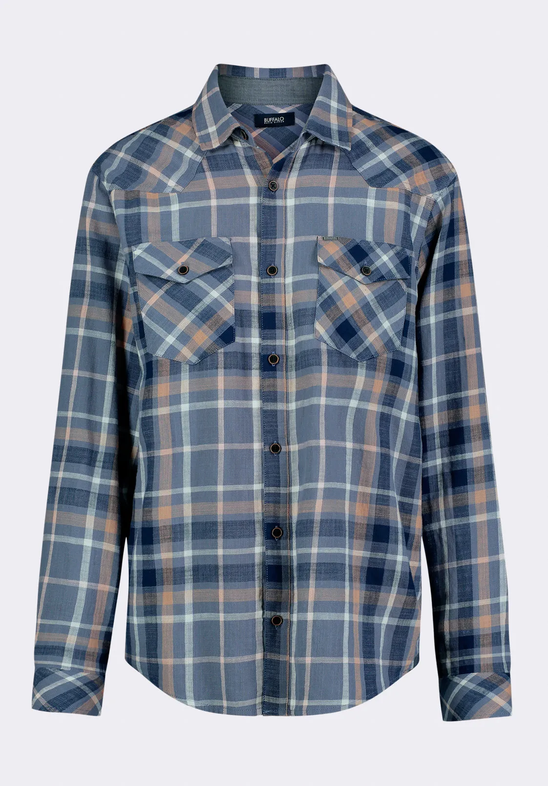Sierra Men's Long-Sleeve Plaid Button-Down Fitted Shirt, Moonlight Blue - BM24551