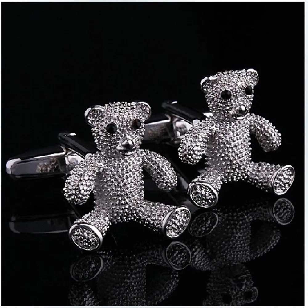 Silver Mens Stainless Steel Bears Cufflinks for Shirt with Box - Hand Crafted Perfect Gift