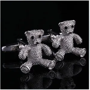 Silver Mens Stainless Steel Bears Cufflinks for Shirt with Box - Hand Crafted Perfect Gift