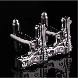 Silver Mens Stainless Steel Guns Cufflinks for Shirt with Box - Hand Crafted Perfect Gift