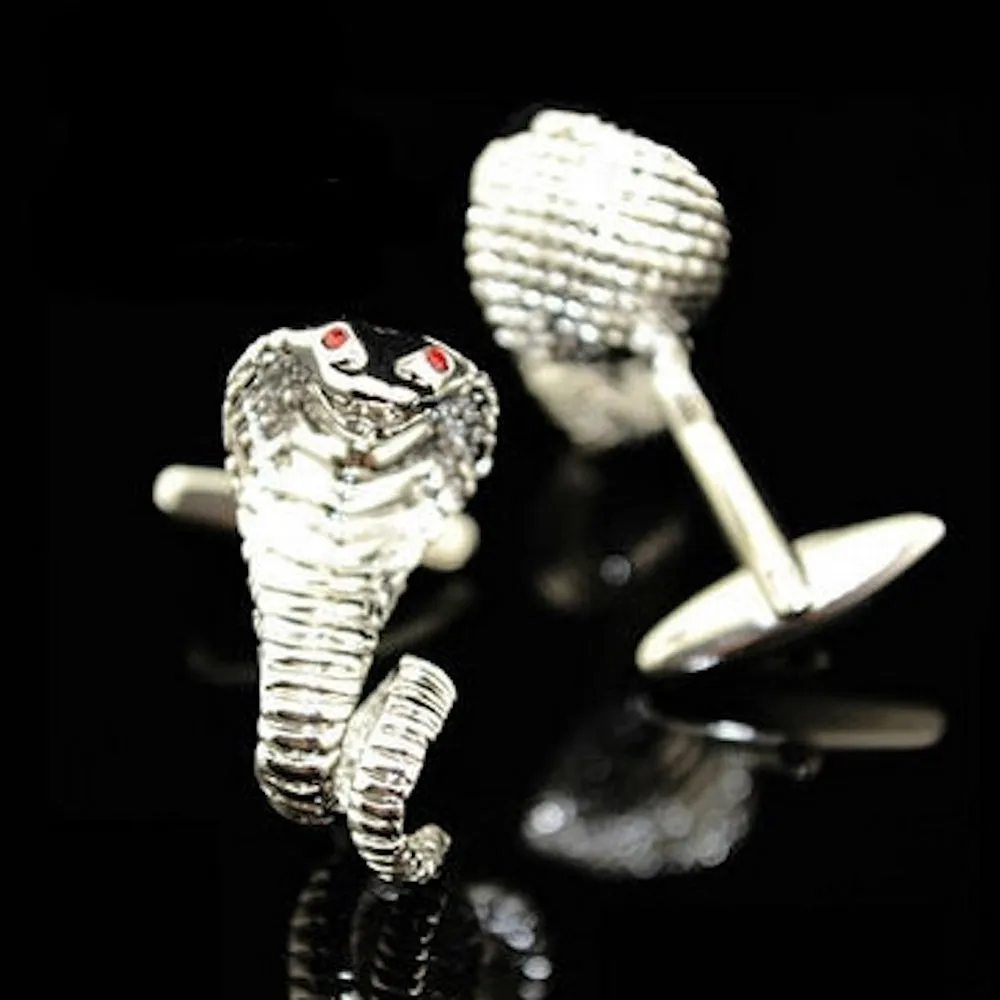 Silver Mens Stainless Steel Snakes Cufflinks for Shirt with Box - Hand Crafted Perfect Gift