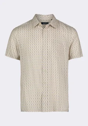 Sirilo Men's Short Sleeve Button-Up Fitted Shirt with Geometric Print, Milk - BM24652